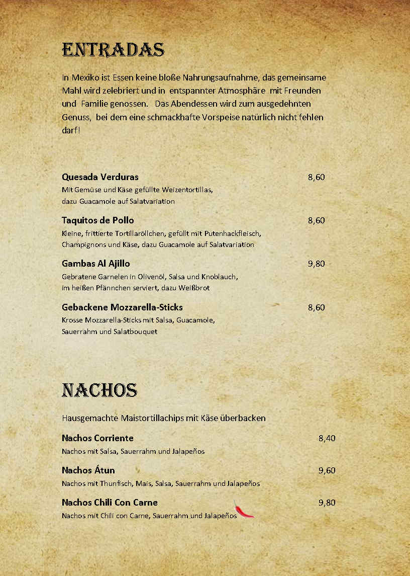 Cantina Charlotta Speisekarte